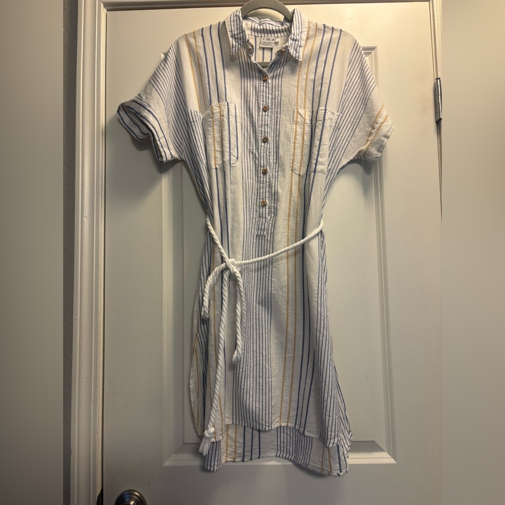 IMA made in Greece Cotton/ Tencel Striped Button-Down Dress with Belt Womens XS
